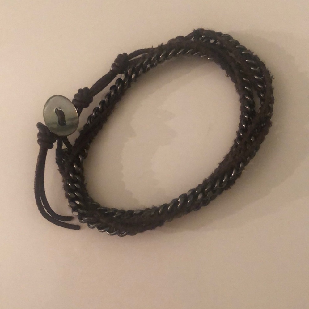 Brown Wrap Bracelet with Metal Braid